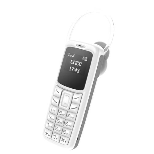 Mini téléphone oreillette Bluetooth mini mobile Micro SIM Blanc