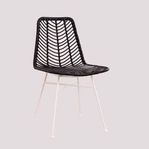 Lot De 4 Chaises De Salle À Manger En Rotin Synthétique Gouda Colors Noir Blanc