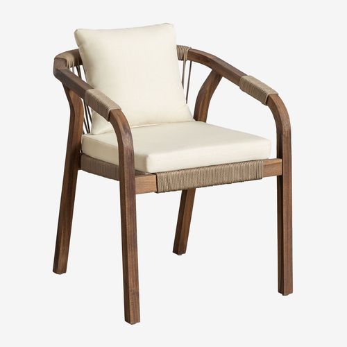 Lot De 4 Chaises De Salle À Manger Avec Accoudoirs En Bois D'acacia Dubaï Blanc Gardenia Brun Acacia Foncé