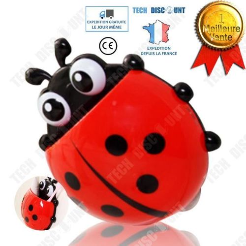 TD® Porte-brosse à dents coccinelle dentifrice mignon salle de bains nettoyage pratique facile solidité fixation mur anti poussière