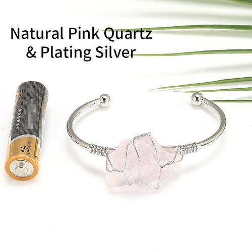 Bague Ajustable En Quartz Violet. Irrégulier. Pierre Naturelle Brute. Cristal. Bijoux Pour -Pink Quartz Bangle-2