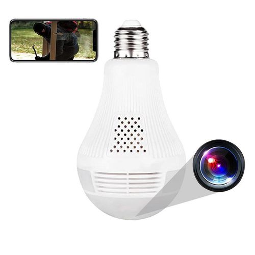 Ampoule Caméra Espion 360° Infrarouge HD Bidirectionnelle WiFi + SD 128Go YONIS