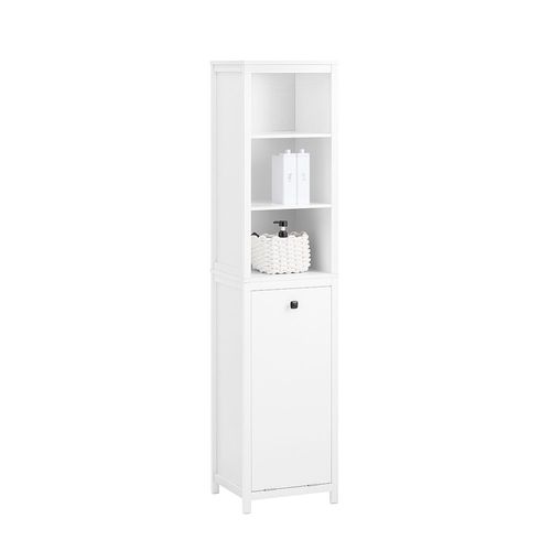 Sobuy Meuble Colonne De Salle De Bain, Armoire Haute, Placard De Rangement, Étagère De Rangement Avec 1 Panier À Linge Et 3 Étagères Pour Salle De Bain, 40x35x173cm, Couleur Blanc, Bzr95-W
