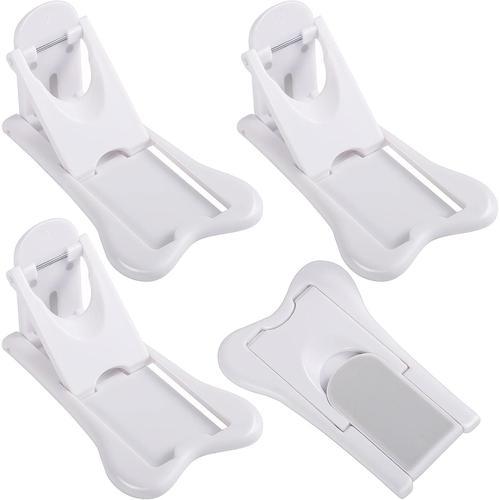 (Blanc)Lot De 4 Bloque Porte Coulissante, Verrouillage De Sécurité Pour Bébé Auto-Adhésif Bloque Fenêtre Coulissante Serrures Porte Coulissante Enfants Pour Utilisation Porte Fenêtre Placard