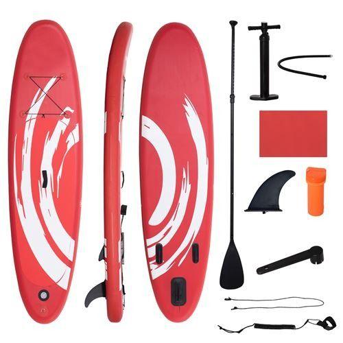 Stand Up Paddle Gonflable Surf Planche De Paddle Pour Adulte Dim. 300l X 76l X 15h Cm Nombreux Accessoires Fournis Pvc Blanc Rouge
