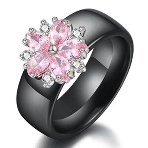 Bague En Céramique Rose Pour Filles. Cristal Géométrique. Bonne Qualité. Bague De Fiançail -Rouge-11-Silver