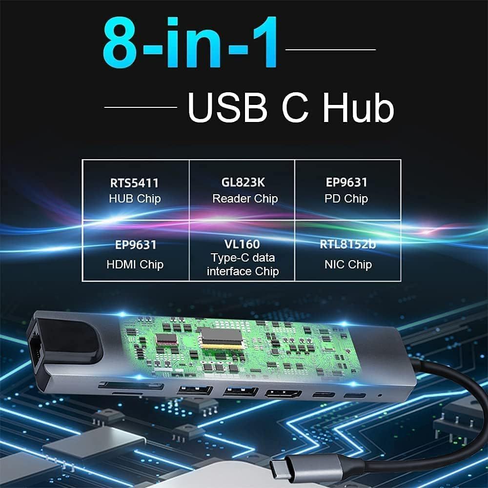 Hub USB C, 8-en-1 Adaptateur Hub USB-C vers Dual HDMI 4K,Gig... - 4
