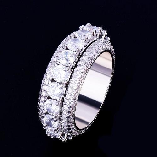 Bague En Cuivre 18 Carats Pour Hommes. 5 Rangées. Couleur Or. Zircon Cubique. Bijoux De Mo -Silver Color-11-