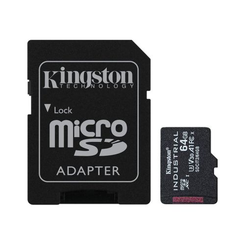 Kingston Industrial - Carte mémoire flash (adaptateur microSDXC vers SD inclus(e)) - 64 Go - A1 / Video Class V30 / UHS-I U3 / Class10 - microSDXC UHS-I