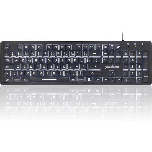 Blanc PERIBOARD-317, Clavier Rétroéclairé Filaire USB pour Windows ¿ Touches à Membrane avec Rétroéclairage LED Banc ¿ AZERTY Français