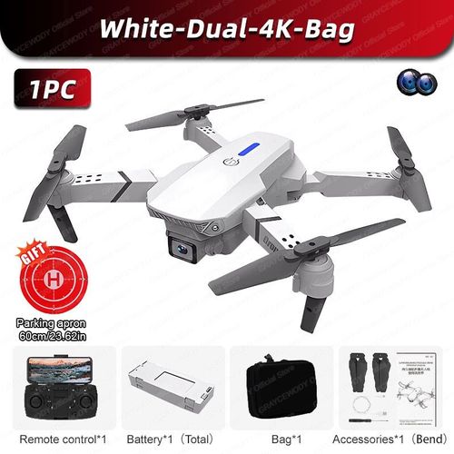 Drone Rc Pliable Avec Grand Angle Pour Touristes,Hélicoptère,Caméra Hd,4k,Wifi,Fpv,Recommandé De Tenir Un Tablier,E88pro,4 Pièces - Type White-Dual-4k-Bag-Generique