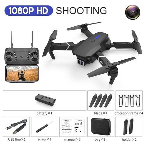 2024 E88pro Rc Drone 4k Professinal Avec 1080p Grand Angle Hd Caméra Pliable Hélicoptère Wifi Fpv Hauteur Tenir Cadeau Jouet - Type 1080p Black Bag-Generique