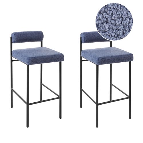 Lot De 2 Chaises De Bar Amaya Bouclé Bleu Foncé