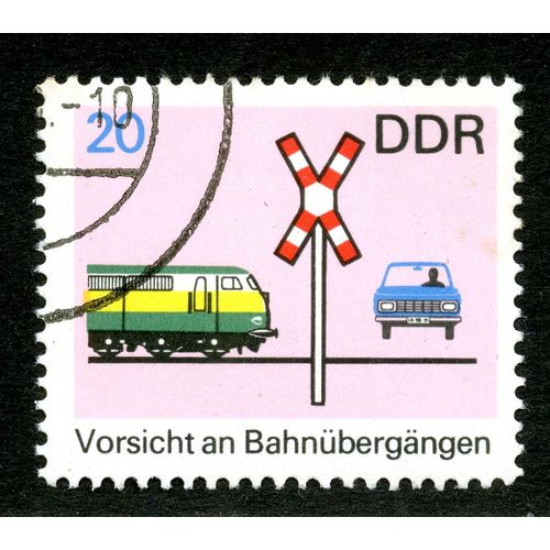 Timbre Oblitéré Ddr, 20, Vorsicht An Bahnübergängen