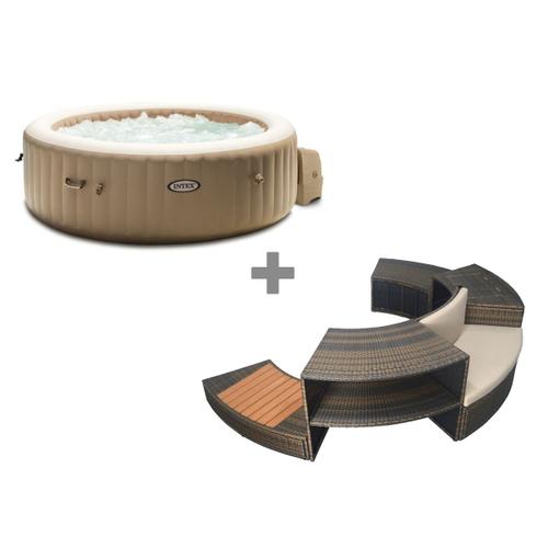 Pack spa gonflable Intex PureSpa Sahara rond Bulles 6 places + Ensemble mobilier