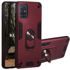 Coque Samsung Galaxy A51, Double Couche Renforcee Defense Bumper Tpu Silicone Antichoc Armure Housse Etui Detachable 2 En 1 Avec Anneau Support (Camelia Rouge)