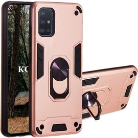 Coque Samsung Galaxy A51, Double Couche Renforcee Defense Bumper Tpu Silicone Antichoc Armure Housse Etui Detachable 2 En 1 Avec Anneau Support (Rose)