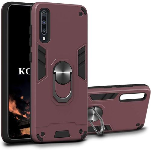 Coque Samsung Galaxy A70 / A70s, Double Couche Renforcee Defense Bumper Tpu Silicone Antichoc Armure Housse Etui Detachable 2 En 1 Avec Anneau Support (Camelia Rouge)