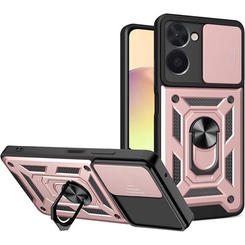 Coque Pour Realme 10 4g Avec Cache Webcam & Support Annulaire A 360 Degres, Anti-Chute Etui Housse Compatible Avec Support De Voiture Magnetique, Or Rose