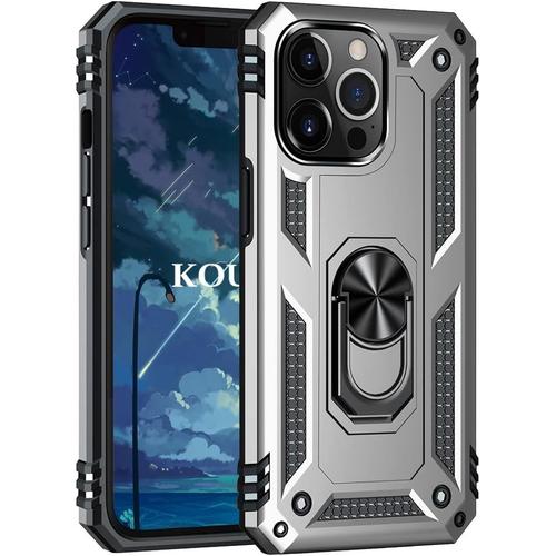 Coque Pour Iphone 13 Pro (6,1 Pouces),Double Couche Renforcee Defense Bumper Tpu Silicone Antichoc Armure Housse Etui Avec Anneau Support Pour Iphone 13 Pro (6,1 Pouces) (Argent)