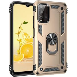 Coque Pour Xiaomi Redmi Note 9 4g/Redmi 9t/Redmi 9 Power,Double Couche Renforcee Defense Militaire Anti-Chute Bumper Tpu Silicone Antichoc Armure Housse Etui Avec Anneau Support (D'or)