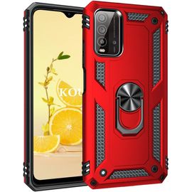Coque Pour Xiaomi Redmi Note 9 4g/Redmi 9t/Redmi 9 Power,Double Couche Renforcee Defense Militaire Anti-Chute Bumper Tpu Silicone Antichoc Armure Housse Etui Avec Anneau Support (Rouge)