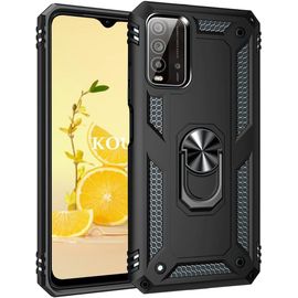 Coque Pour Xiaomi Redmi Note 9 4g/Redmi 9t/Redmi 9 Power,Double Couche Renforcee Defense Militaire Anti-Chute Bumper Tpu Silicone Antichoc Armure Housse Etui Avec Anneau Support (Noir)