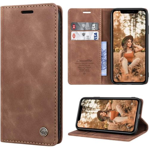 Pour Coque Iphone Xr Cuir Etui Housse Premium Pu Portefeuille De Protection [Magnetique] [Carte Fentes] [Stand Fonction] Flip Case Pour Iphone Xr - Marron