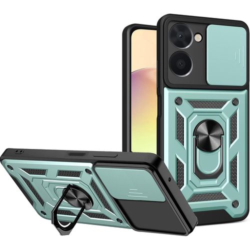 Coque Pour Realme 10 4g Avec Cache Webcam & Support Annulaire A 360 Degres, Anti-Chute Etui Housse Compatible Avec Support De Voiture Magnetique, Vert