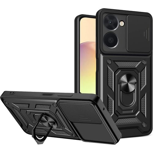 Coque Pour Realme 10 4g Avec Cache Webcam & Support Annulaire A 360 Degres, Anti-Chute Etui Housse Compatible Avec Support De Voiture Magnetique, Noir