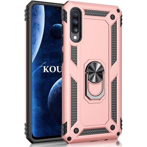 Coque Samsung Galaxy A70,Double Couche Renforcee Defense Bumper Tpu Silicone Antichoc Armure Housse Etui Avec Anneau Support Pour Samsung Galaxy A70 (Or Rose)