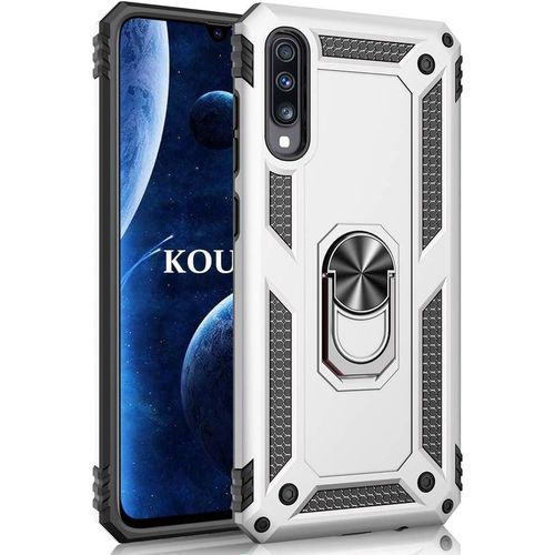 Coque Samsung Galaxy A70,Double Couche Renforcee Defense Bumper Tpu Silicone Antichoc Armure Housse Etui Avec Anneau Support Pour Samsung Galaxy A70 (Argent)