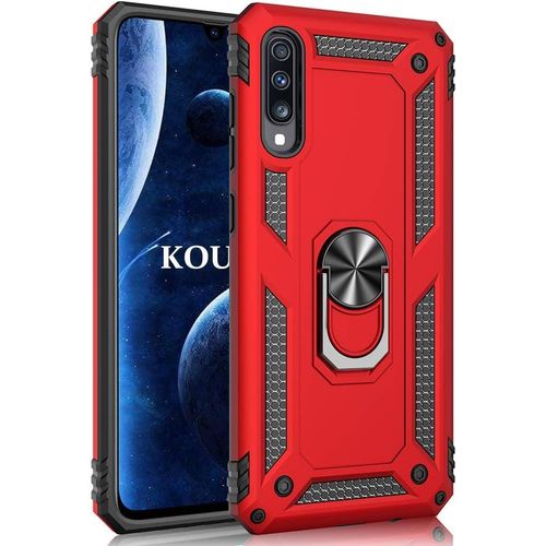 Coque Samsung Galaxy A70,Double Couche Renforcee Defense Bumper Tpu Silicone Antichoc Armure Housse Etui Avec Anneau Support Pour Samsung Galaxy A70 (Rouge)