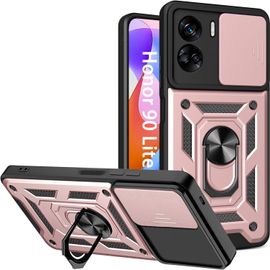 Coque Pour Honor 90 Lite 5g Avec Lentille Coulissante Couverture Et Support Rotatif, Anti-Chute Etui Housse Compatible Avec Support De Voiture Magnetique, Or Rose
