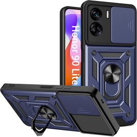 Coque Pour Honor 90 Lite 5g Avec Lentille Coulissante Couverture Et Support Rotatif, Anti-Chute Etui Housse Compatible Avec Support De Voiture Magnetique, Bleu
