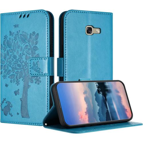 Coque Pour Samsung Galaxy A5 2017 / A520, Coque Portefeuille Housse Cuir Avec Porte Cartes Et Bequille Fermeture Magnetique Etui Pour Samsung A5 2017 - Bleu