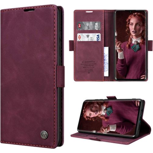 Pour Coque Xiaomi Mi Note 10 Cuir, Etui Xiaomi Mi Note 10 Pro Housse Premium Pu Portefeuille Magnetique Porte Cartes Stand Fonction Coque Rabat Xiaomi Mi Note 10/Mi Note 10 Pro - Vin Rouge