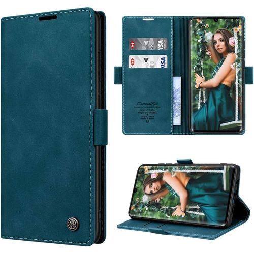 Pour Coque Xiaomi Mi Note 10 Cuir, Etui Xiaomi Mi Note 10 Pro Housse Premium Pu Portefeuille Magnetique Porte Cartes Stand Fonction Coque Rabat Xiaomi Mi Note 10/Mi Note 10 Pro - Bleu-Vert