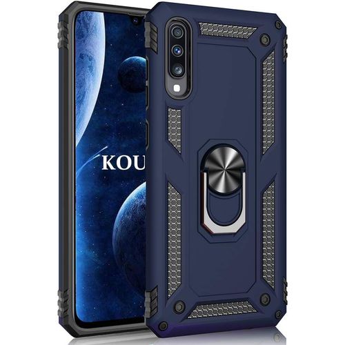 Coque Samsung Galaxy A70,Double Couche Renforcee Defense Bumper Tpu Silicone Antichoc Armure Housse Etui Avec Anneau Support Pour Samsung Galaxy A70 (Bleu)