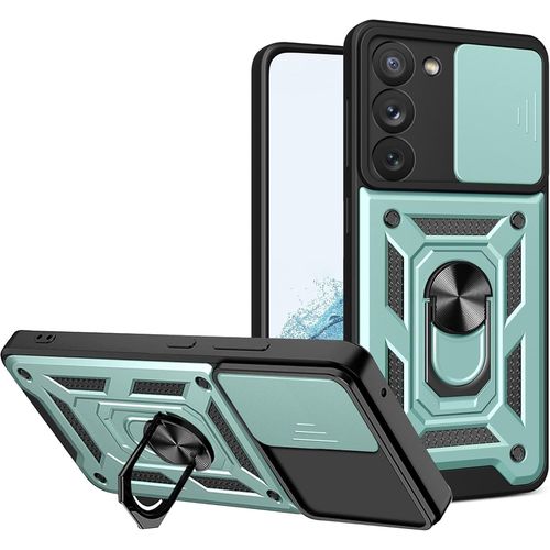 Coque Pour Samsung Galaxy S23 5g Avec Cache Webcam & Support Annulaire A 360 Degres, Anti-Chute Etui Housse Compatible Avec Support De Voiture Magnetique, Vert