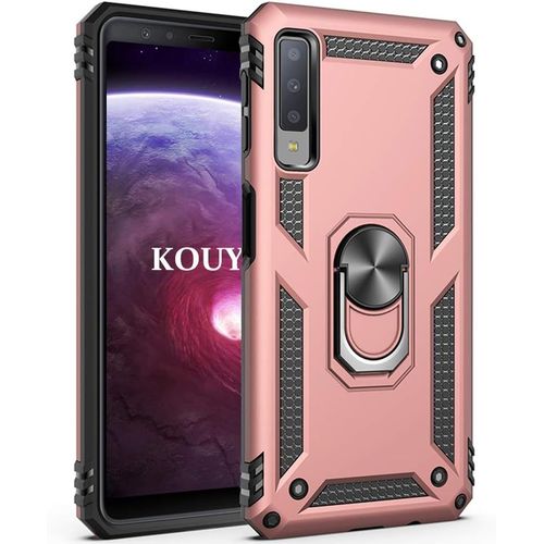 Coque Samsung Galaxy A7 2018,Double Couche Renforcee Defense Bumper Tpu Silicone Antichoc Armure Housse Etui Avec Anneau Support Pour Samsung Galaxy A7 2018 (Or Rose)