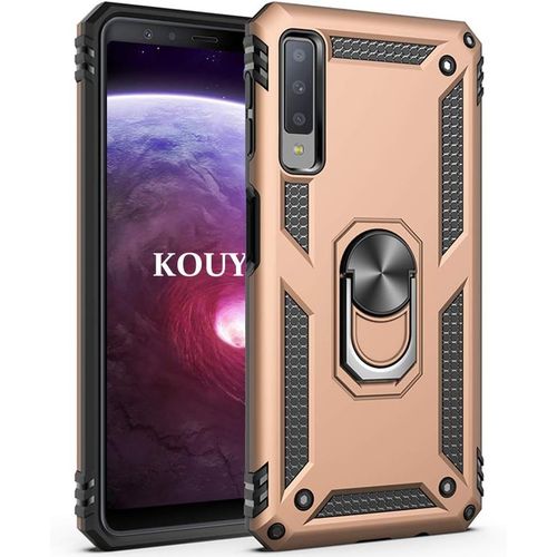 Coque Samsung Galaxy A7 2018,Double Couche Renforcee Defense Bumper Tpu Silicone Antichoc Armure Housse Etui Avec Anneau Support Pour Samsung Galaxy A7 2018 (D'or)