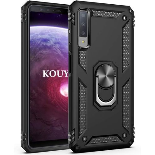 Coque Samsung Galaxy A7 2018,Double Couche Renforcee Defense Bumper Tpu Silicone Antichoc Armure Housse Etui Avec Anneau Support Pour Samsung Galaxy A7 2018 (Noir)