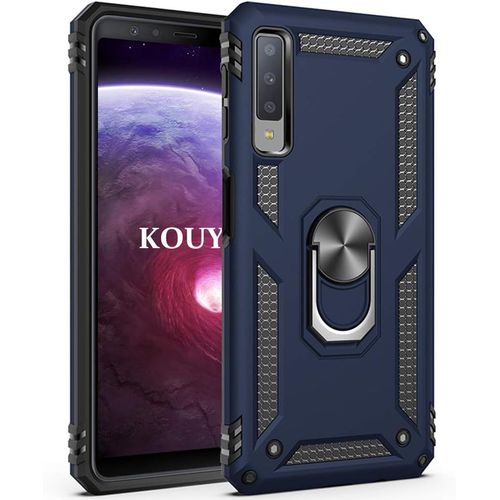 Coque Samsung Galaxy A7 2018,Double Couche Renforcee Defense Bumper Tpu Silicone Antichoc Armure Housse Etui Avec Anneau Support Pour Samsung Galaxy A7 2018 (Bleu)