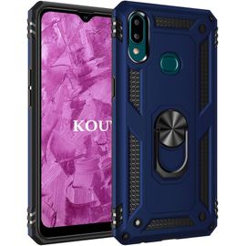 Coque Pour Samsung Galaxy A10s / M01s,Double Couche Renforcee Defense Bumper Tpu Silicone Antichoc Armure Housse Etui Avec Anneau Support Pour Samsung Galaxy A10s / M01s (Bleu)