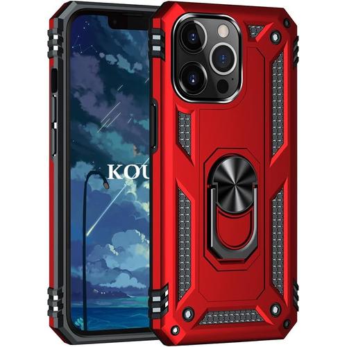 Coque Pour Iphone 13 Pro (6,1 Pouces),Double Couche Renforcee Defense Bumper Tpu Silicone Antichoc Armure Housse Etui Avec Anneau Support Pour Iphone 13 Pro (6,1 Pouces) (Rouge)