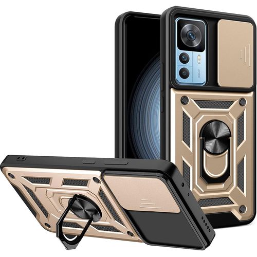 Coque Pour Xiaomi 12t Pro/Xiaomi 12t Avec Cache Webcam & Support Annulaire A 360 Degres, Anti-Chute Etui Housse Compatible Avec Support De Voiture Magnetique, Or