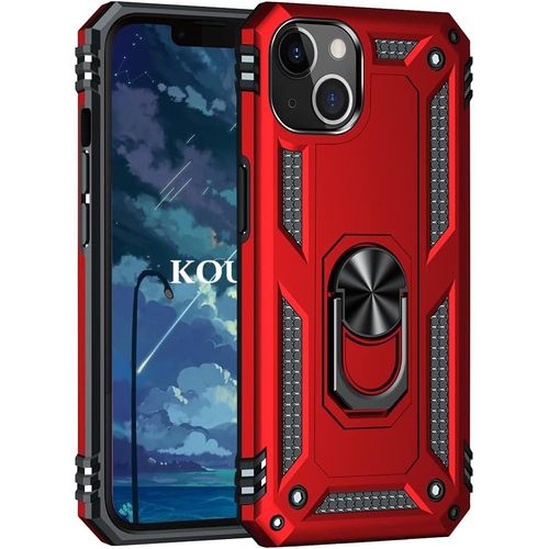 Coque Pour Iphone 14 Pro (6,1 Pouces),Double Couche Renforcee Defense Bumper Tpu Silicone Antichoc Armure Housse Etui Avec Anneau Support Pour Iphone 14 Pro (6,1 Pouces) (Rouge)