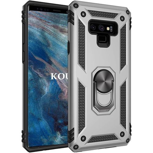 Coque Pour Samsung Galaxy Note 9,Double Couche Renforcee Defense Militaire Anti-Chute Bumper Tpu Silicone Antichoc Armure Housse Etui Avec Anneau Support Pour Samsung Galaxy Note 9 (Argent)
