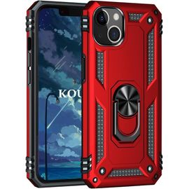Coque Pour Iphone 14 (6,1 Pouces),Double Couche Renforcee Defense Militaire Anti-Chute Bumper Tpu Silicone Antichoc Armure Housse Etui Avec Anneau Support Pour Iphone 14 (6,1 Pouces) (Rouge)